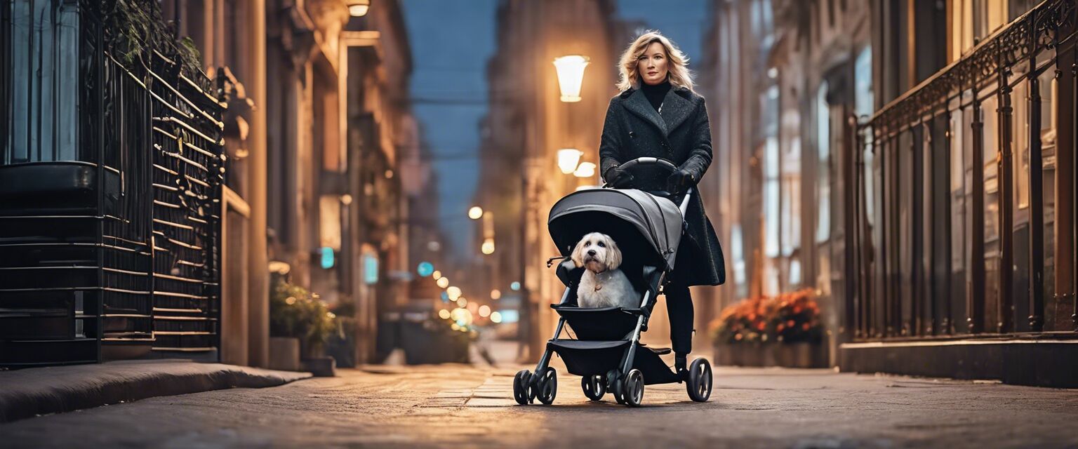 Lightweight dog stroller in a busy city